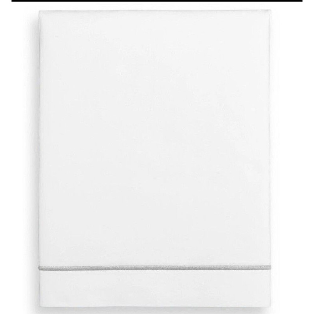 Hotel Collection Italian Percale 100% Cotton Flat Sheet, Twin, White/Silver